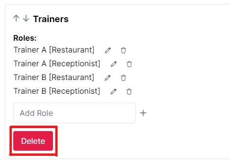 Click delete to delete a rolegroup